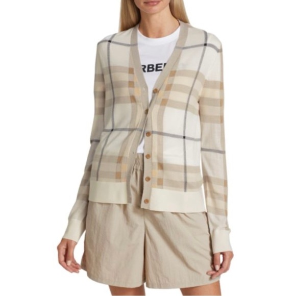 Burberry Ramana Check Wool-Silk Blend Cardigan Sweater, size XS - Picture 13 of 15